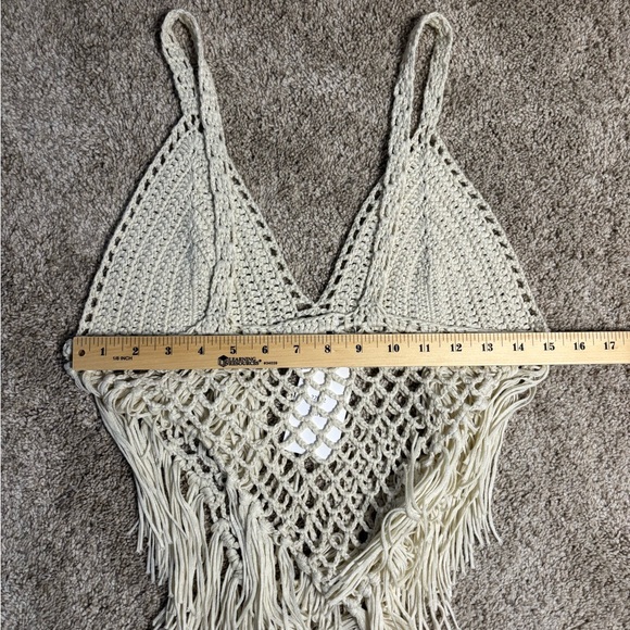 Vivid Cream Crochet Fringe Top, Boho, Western, Festival - Picture 10 of 12